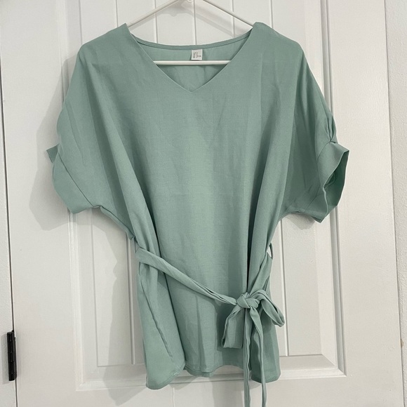 NWOT Sage Green Waist-Tie Blouse - Picture 1 of 5